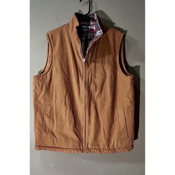 Hammacher Schlemmer Vest Mens Tan Flannel Lined Sz Medium Ranch Hiking Camping - Picture 1 of 11